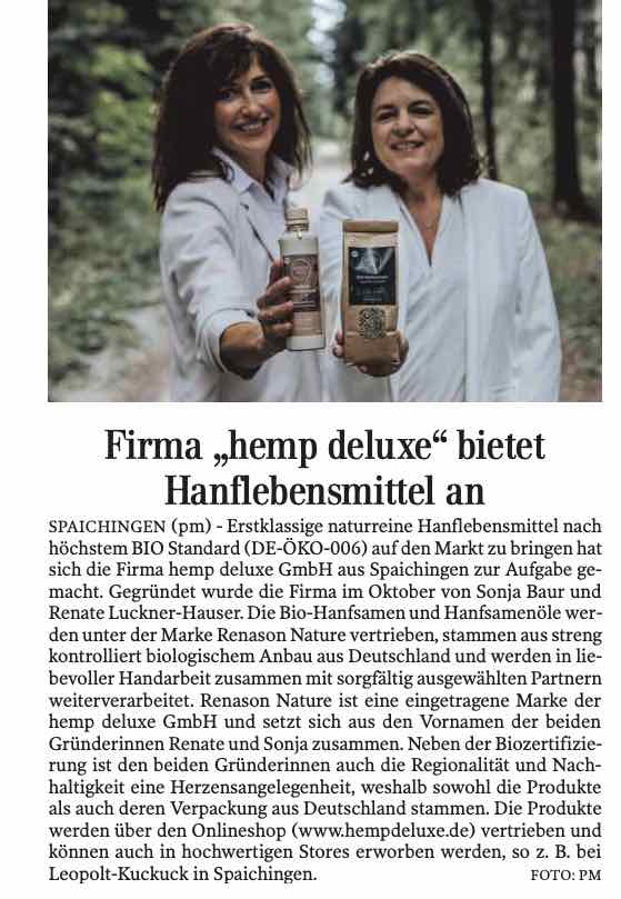 Artikel über hemp deluxe, Gränzbote, 10.12.2022