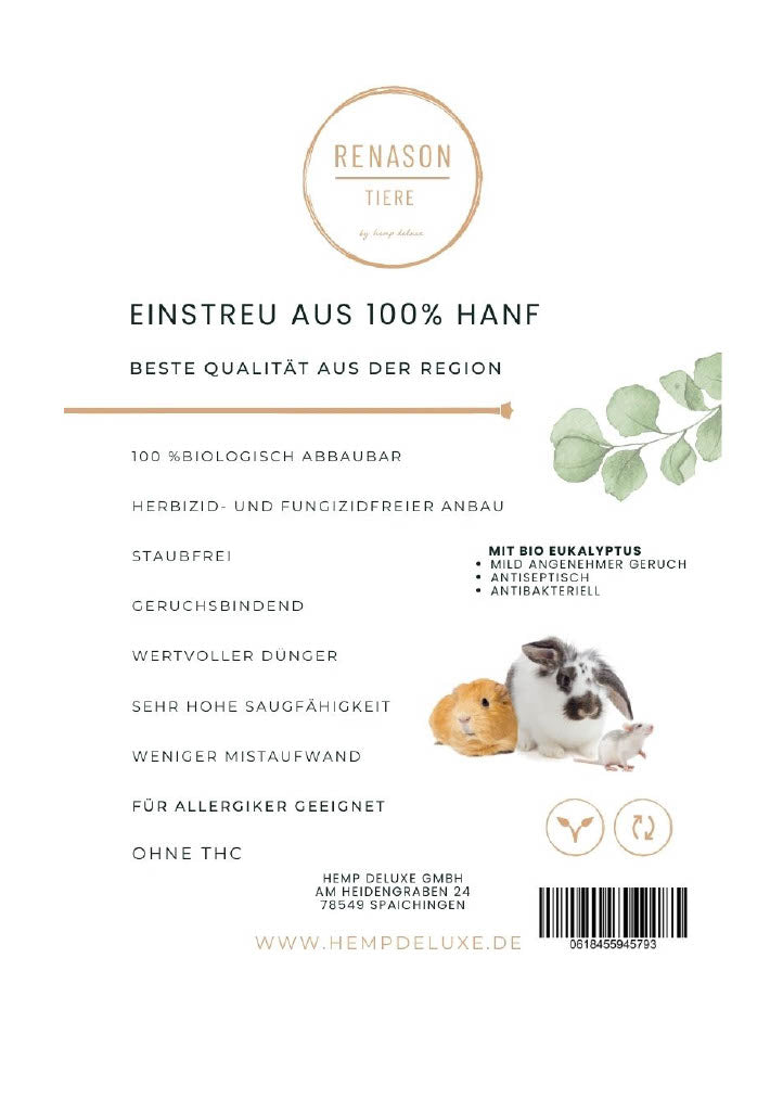 Hanfeinstreu für Nager, Vögel und Reptilien