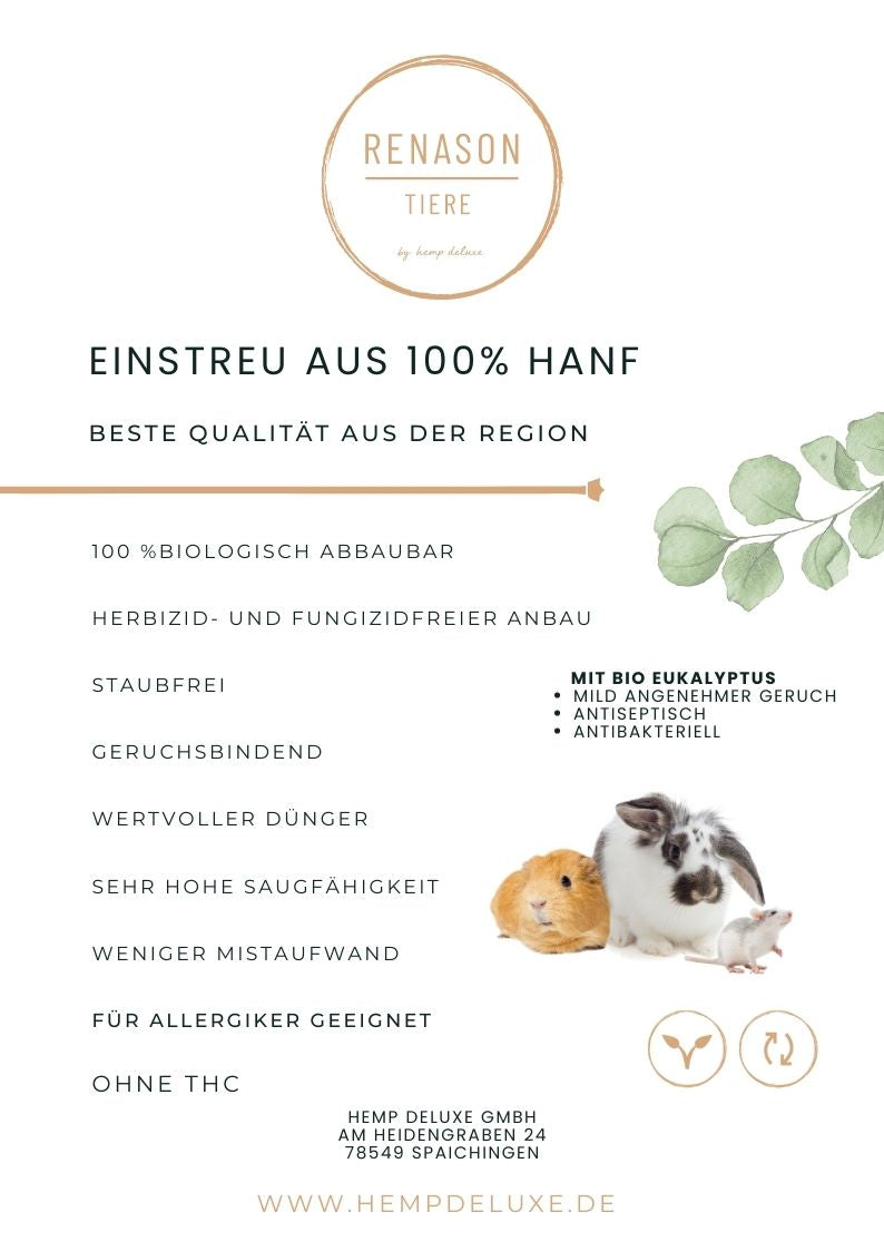 Hanf-Einstreu mit Bio-Eukalyptus-Geruch für Kleintiere