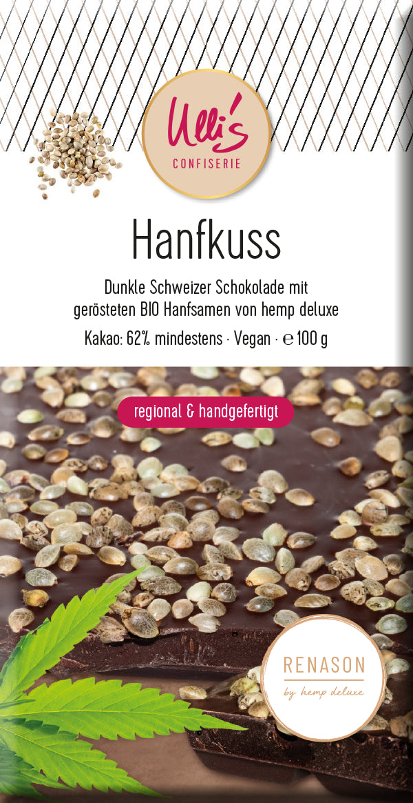 HANFKUSS💋 Dunkle Schweizer Schokolade, 100g