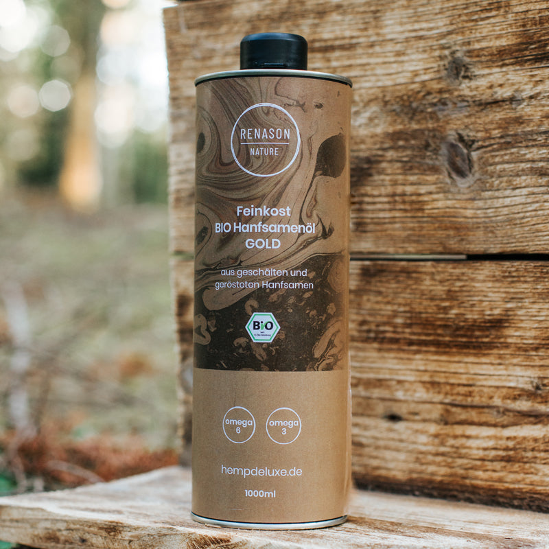 BIO Hanfsamenöl GOLD 200ml / 1000ml / 1200ml aus geschälten & gerösteten Hanfsamen