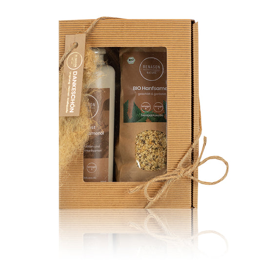 Geschenkset aus Hanfsamenöl GOLD, 200ml & Hanfsamen geschält und geröstet, 250g