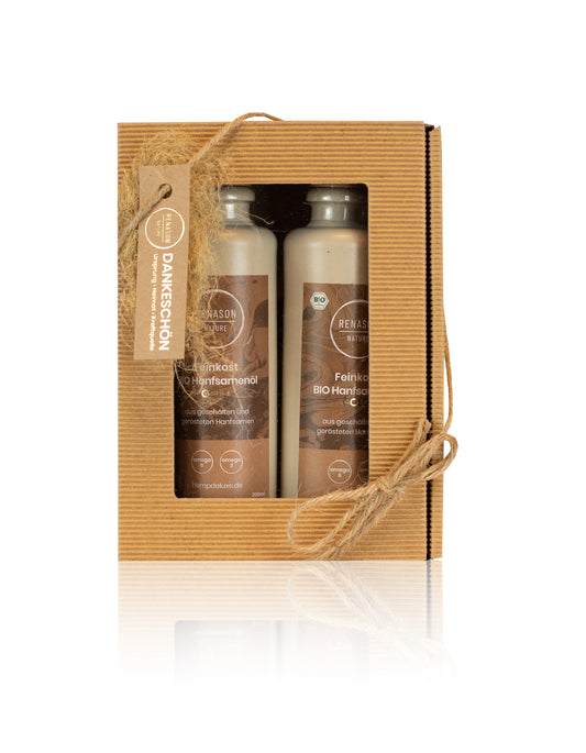 Geschenkset aus BIO Hanfsamenöl GOLD & GOLD, je 200ml