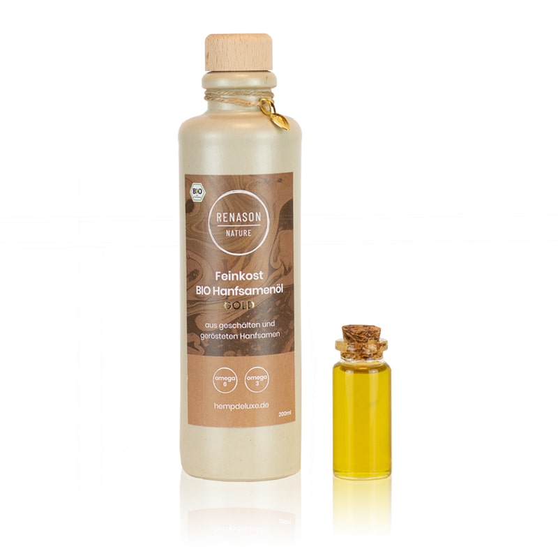 BIO Hanfsamenöl GOLD 200ml / 1000ml / 1200ml aus geschälten & gerösteten Hanfsamen