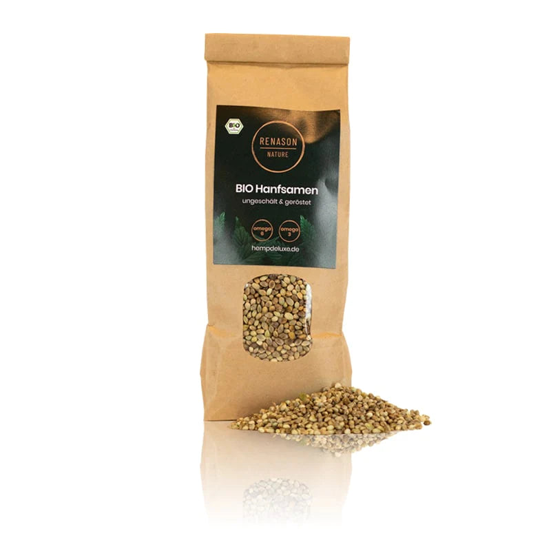 Geschenkset aus Hanfsamenöl GOLD, 200ml & Hanfsamen ungeschält und geröstet, 250g
