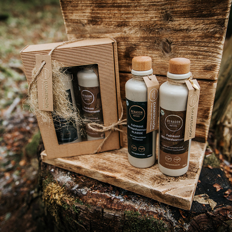 Geschenkset aus BIO Hanfsamenöl GOLD & KLASSIK, je 200 ml